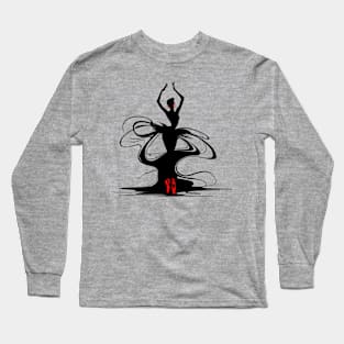 Silhouette of a Dancer in Red Shoes Long Sleeve T-Shirt